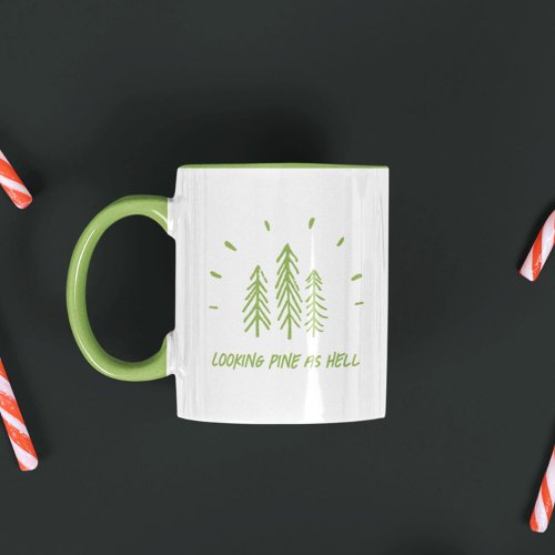 Funny Looking Pine Trees Holiday Christmas Pun Two_Tone Coffee Mug