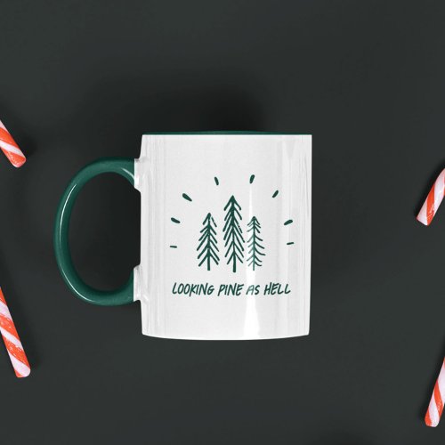 Funny Looking Pine Trees Holiday Christmas Pun Two_Tone Coffee Mug