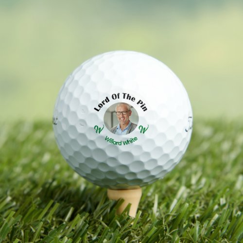 Funny Lord of the Pin Monogram Photo Black Green Golf Balls