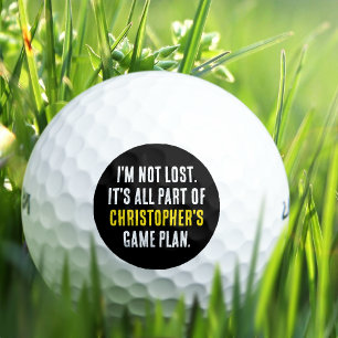 Funny Lost Golf Ball Custom Name Joke Black White