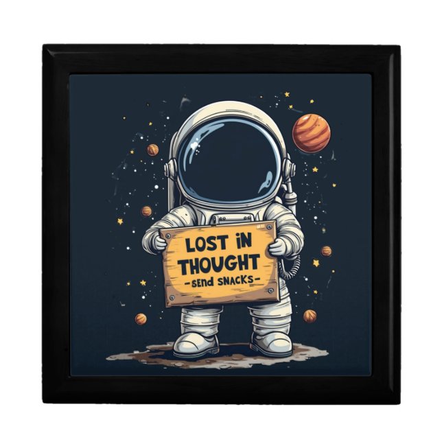 Funny Lost in Thought Astronaut Space Illustration Gift Box (Front)