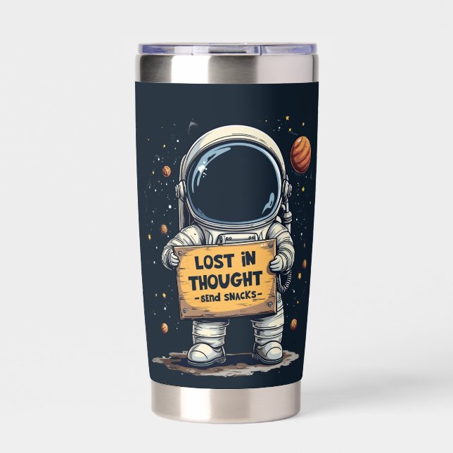 Funny Lost in Thought Astronaut Space Illustration Insulated Tumbler (Front)