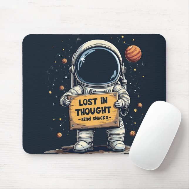 Funny Lost in Thought Astronaut Space Illustration Mouse Pad (With Mouse)