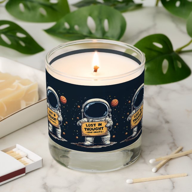 Funny Lost in Thought Astronaut Space Illustration Scented Candle (Lit)