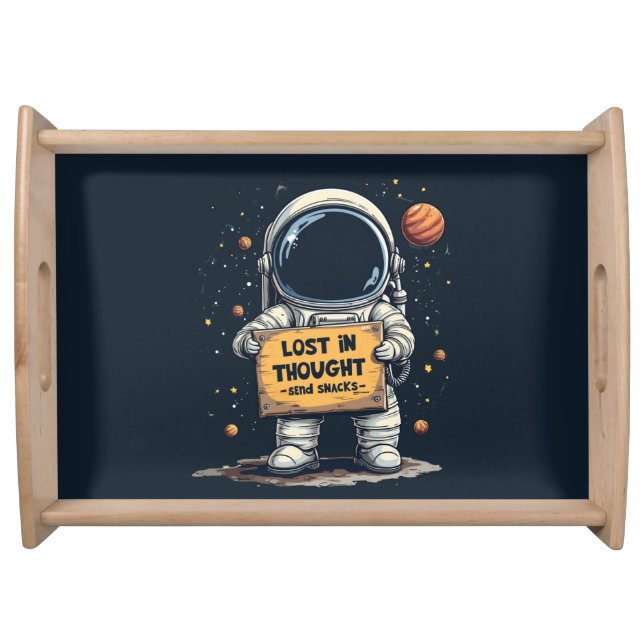 Funny Lost in Thought Astronaut Space Illustration Serving Tray (Front)