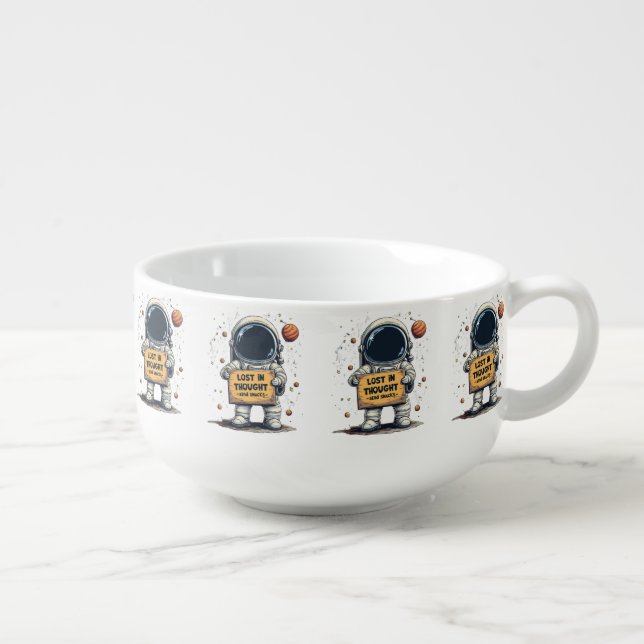 Funny Lost in Thought Astronaut Space Illustration Soup Mug (Left)