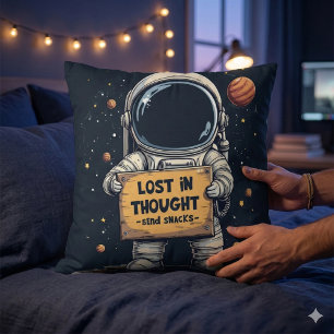 Funny Lost in Thought Astronaut Space Illustration Throw Pillow