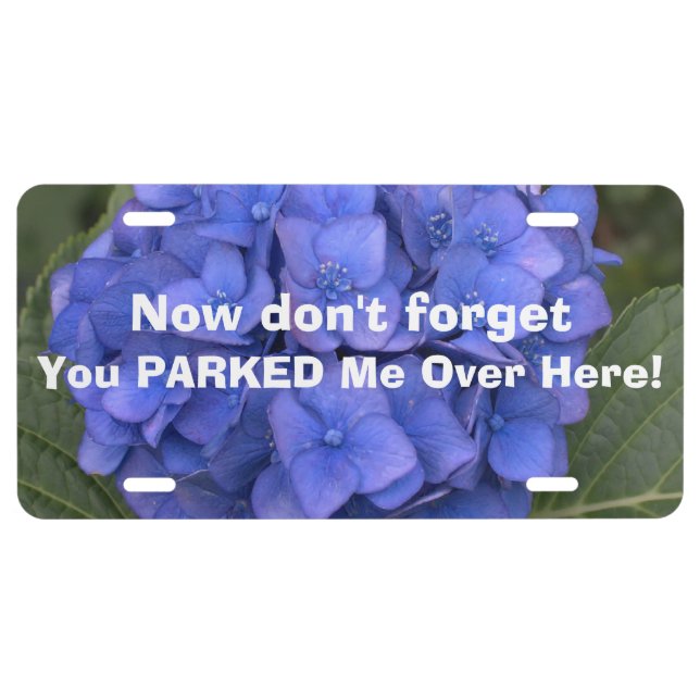 Funny Lost Parked Car Blue Hydrangea Floral License Plate (Front)