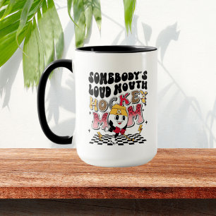 funny loud mouth hockey Mom word art Mug