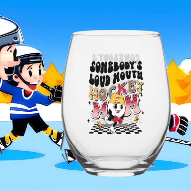 Funny loud mouth hockey Mom word art  Stemless Wine Glass (Creator Uploaded)