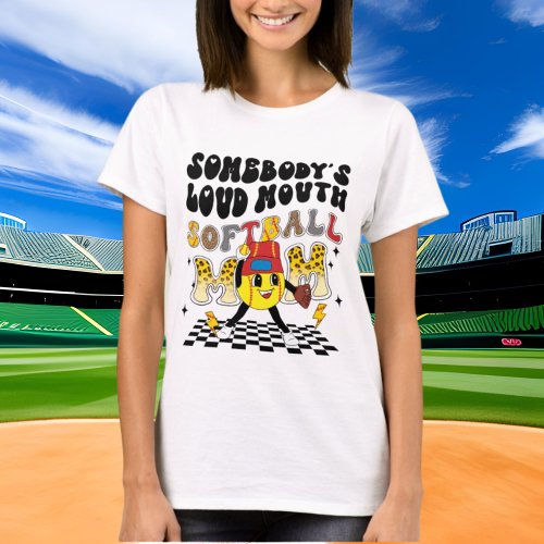 funny loud mouth softball Mom word art  T_Shirt