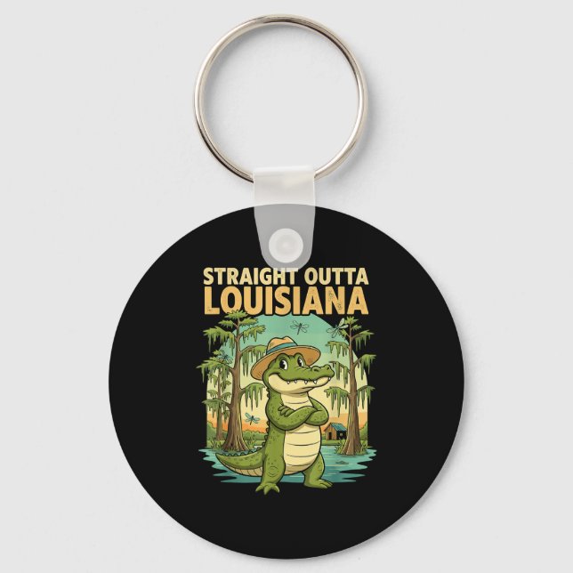 Funny Louisiana Alligator Retro Wildlife Travel Ba Keychain (Front)