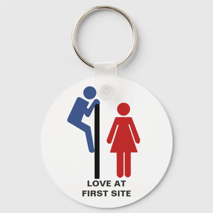 FUNNY LOVE AT FIRST SIGHT TOILET SIGN KEYCHAIN | Zazzle