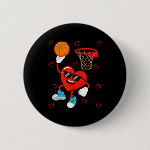 Funny Love Basketball Heart Shape Happy Valentine' Button