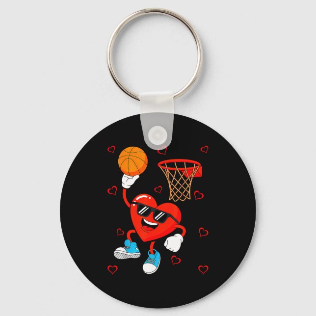 Funny Love Basketball Heart Shape Happy Valentine' Keychain (Front)