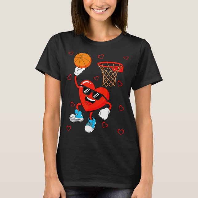 Funny Love Basketball Heart Shape Happy Valentine' T-Shirt (Front)