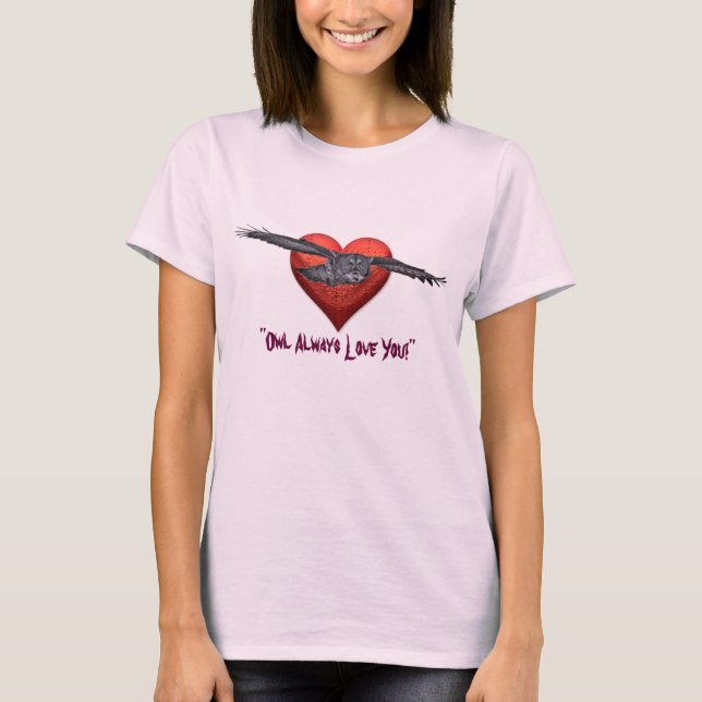 Funny Love Flying Great Grey Owl Wildlife Art T-Shirt (Front)