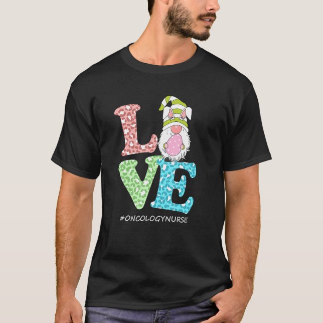 Funny Love Gnome Oncology Nurse Leopard Happy East T-Shirt (Front)