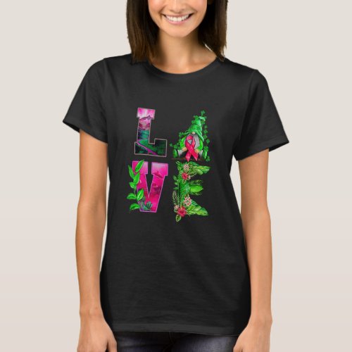 Funny LOVE Gnomes Irish Shamrock Breast Cancer  T_Shirt