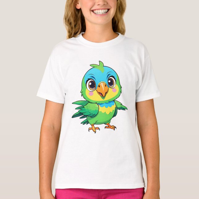 Funny Love Green Birds  T-Shirt (Front)