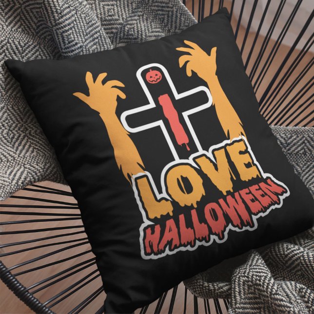 Funny Love Halloween Spooky Zombie Hands Throw Pillow (Creator Uploaded)