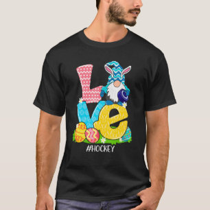 Funny Love Hockey Easter Gnome Egg Hunting Basket T-Shirt