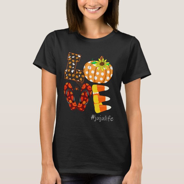 Funny Love jujulife Pumpkin Flip Flops juju Life H T-Shirt (Front)