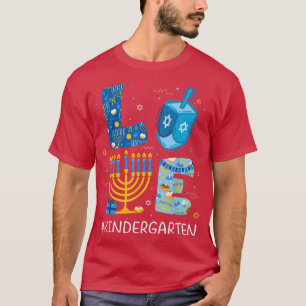 Funny LOVE Kindergarten Teacher Menorah Jewish Han T-Shirt