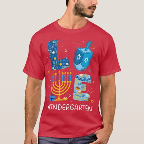 Funny LOVE Kindergarten Teacher Menorah Jewish Han T_Shirt