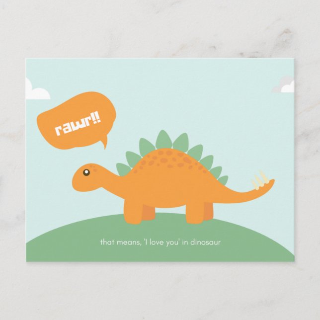 Funny Love Light Blue Dinosaur Postcard (Front)
