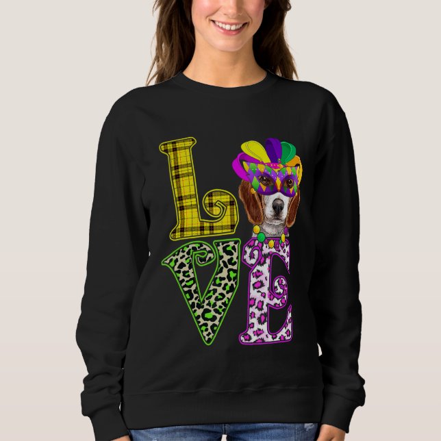 Funny Love Mardi Gras Beagle Dog Dad Dog Mom Sweatshirt (Front)
