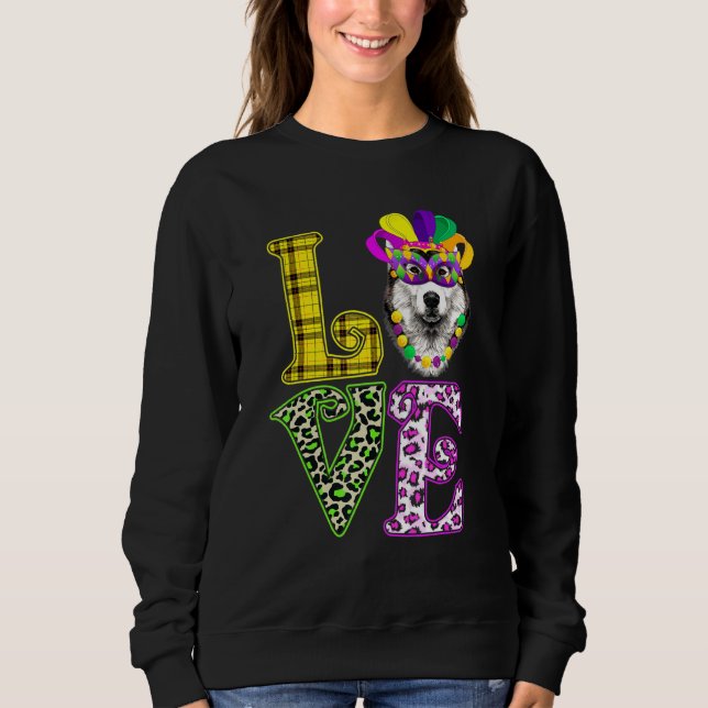 Funny Love Mardi Gras Siberian Husky Dog Dad Dog M Sweatshirt (Front)