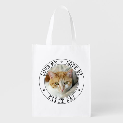 Funny Love Me Love My Cat Photo Template Paw Print Grocery Bag