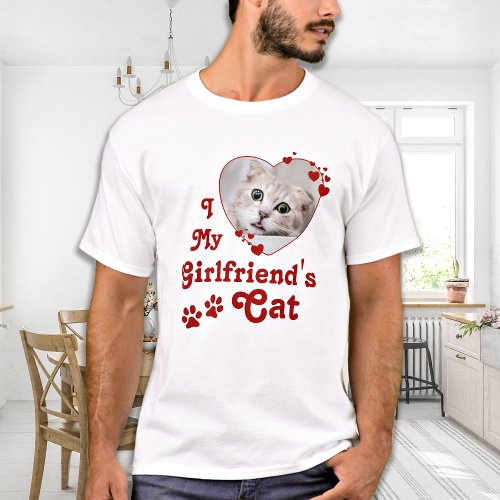 Funny Love My Girlfriends Cat Custom Heart Photo T_Shirt