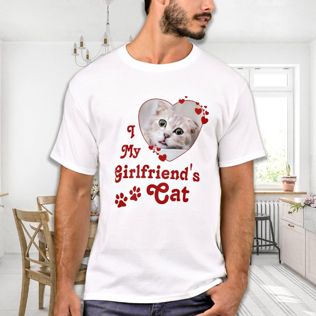 Funny Love My Girlfriend's Cat Custom Heart Photo T-Shirt (Creator Uploaded)