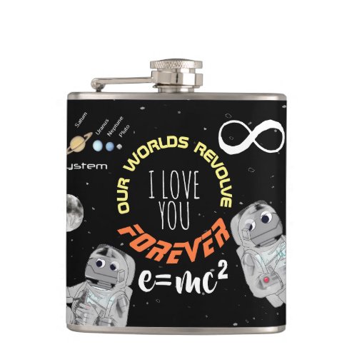 Funny Love Outer Space Math Science Geek Astronaut Flask