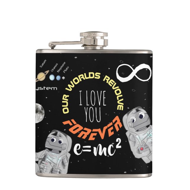 Funny Love Outer Space Math Science Geek Astronaut Flask (Front)