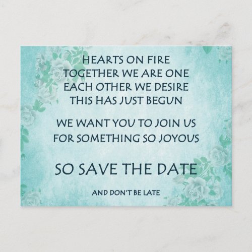 Funny love poem save the date postcard poetry