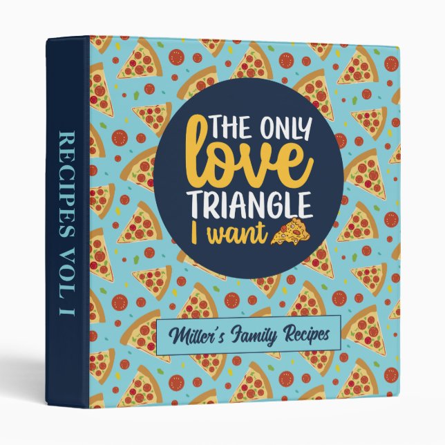 Funny Love Triangle Food Pun Pizza Pattern 3 Ring Binder (Front/Spine)