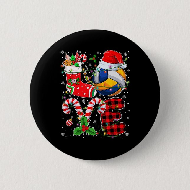 Funny Love Volleyball Ball Santa Hat Christmas Lig Button (Front)