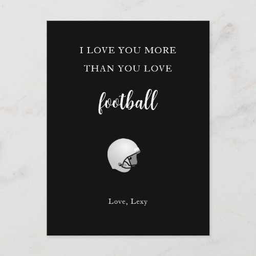 Funny love you more than football romantic postcar postcard