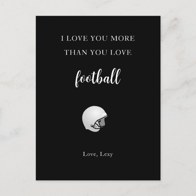 Funny love you more than football romantic postcar postcard (Front)