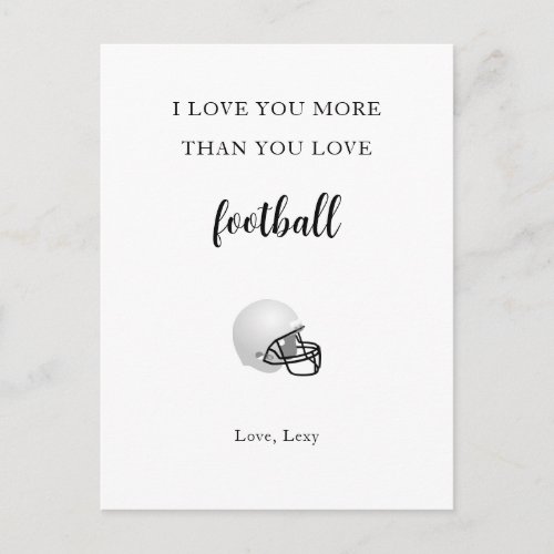 Funny love you more than football romantic postcard