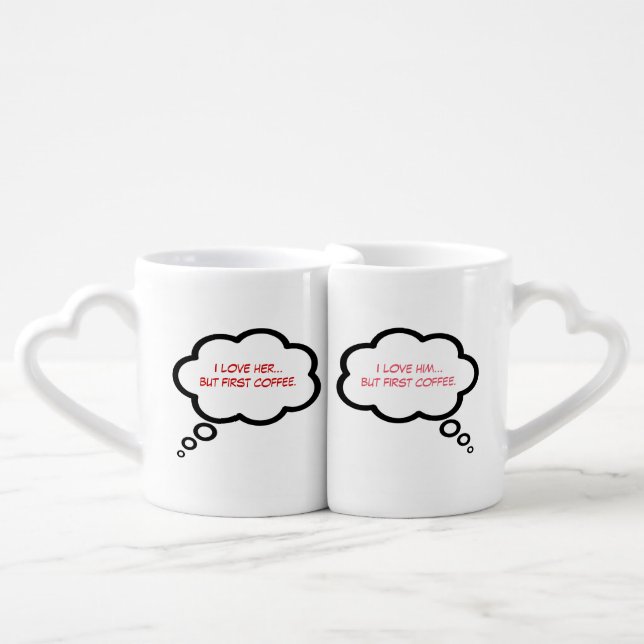 funny lovely thoughts about him & her coffee mug set (Front Nesting)