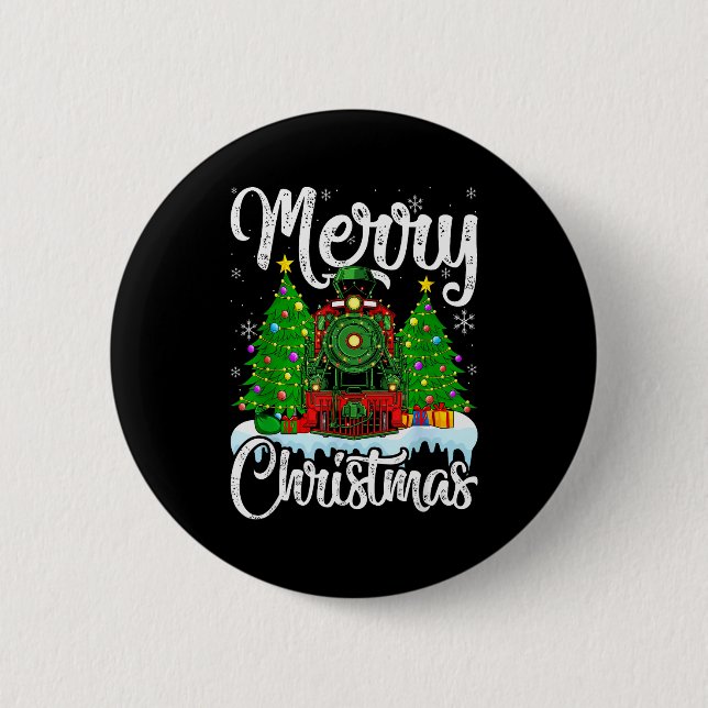 Funny Lover Xmas Lighting Santa Train Christmas  Button (Front)