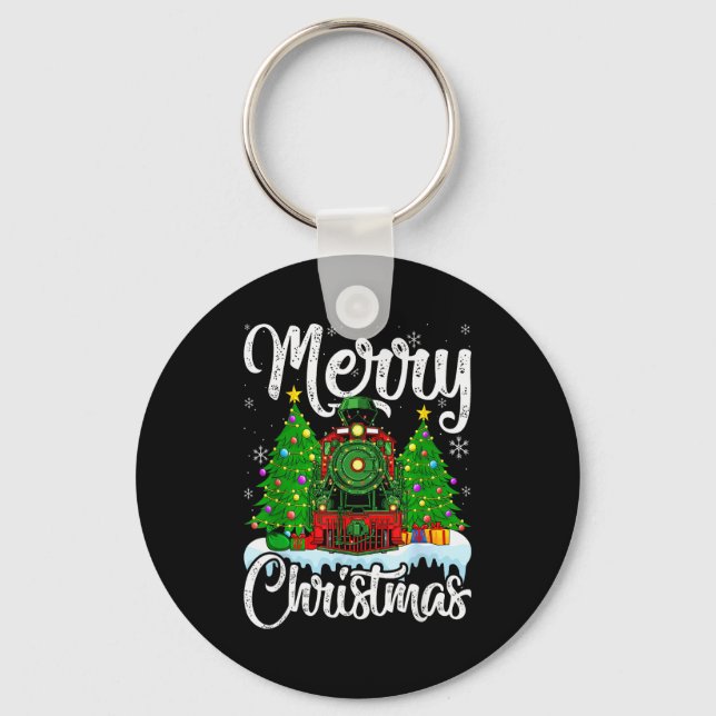 Funny Lover Xmas Lighting Santa Train Christmas  Keychain (Front)