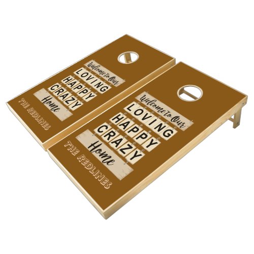 Funny Loving Happy Crazy Home Black Cornhole Set