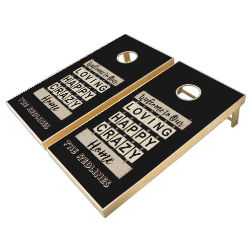 Funny Loving Happy Crazy Home Black Cornhole Set