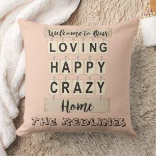 Funny Loving Happy Crazy Home Peach Throw Pillow