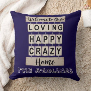 Funny Loving Happy Crazy Home Purple Throw Pillow